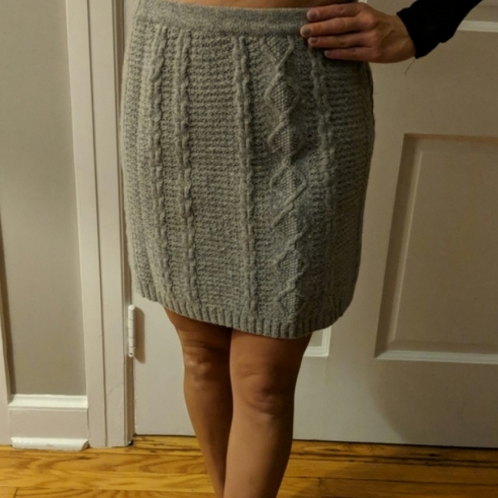 Elastic waist cable knit Hther gray sweater skirt